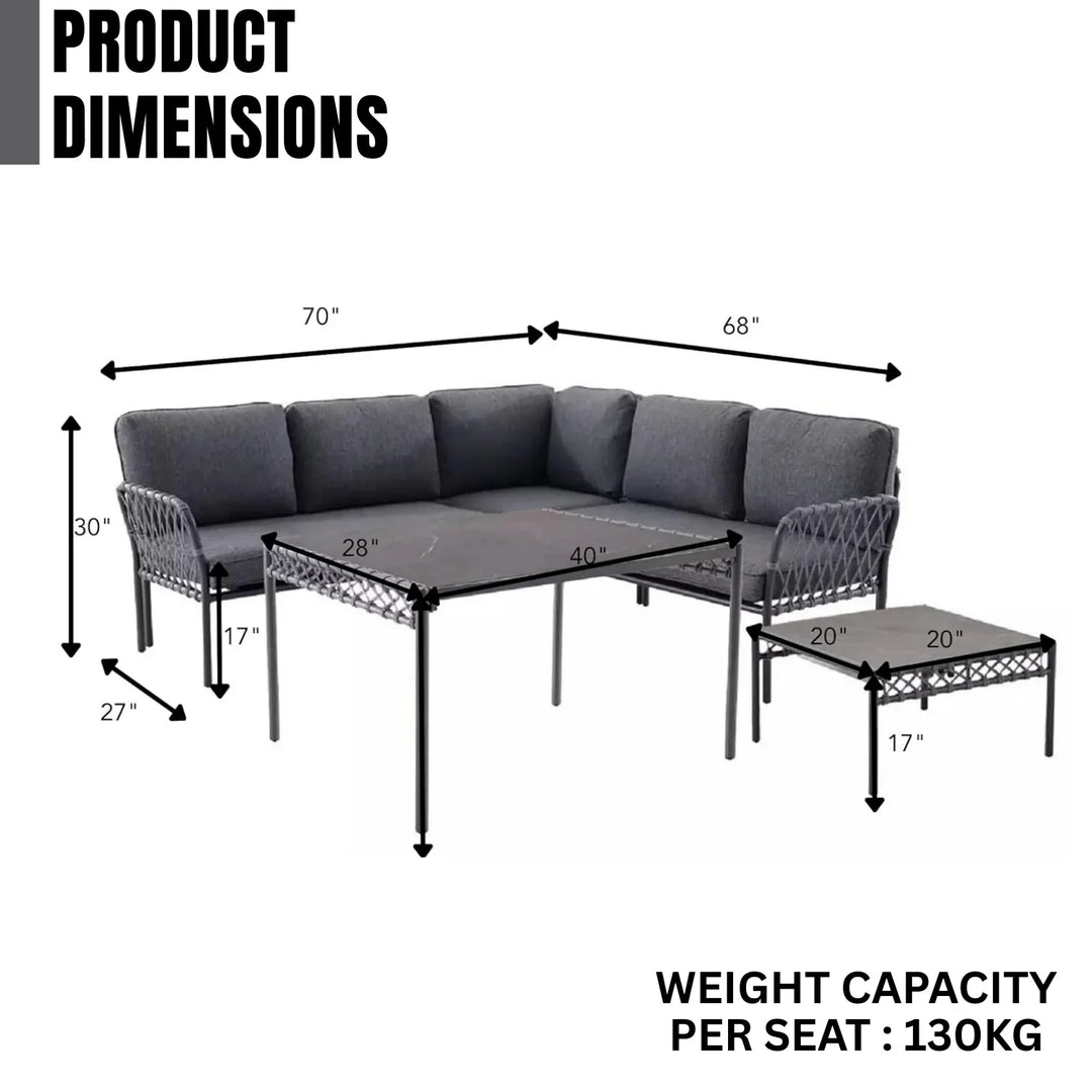 Waverly Outdoor Rope 5 Seater L-Shape Sofa