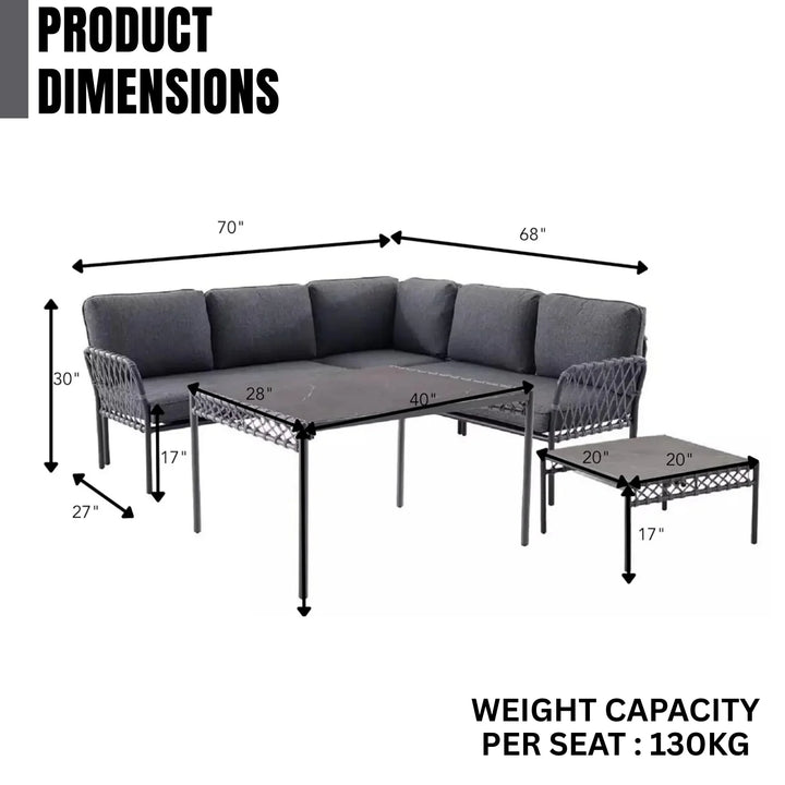 Waverly Outdoor Rope 5 Seater L-Shape Sofa