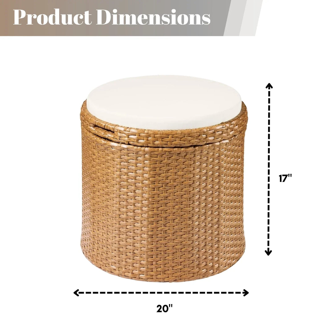 Round Wicker Ottoman for Patio & Backyard