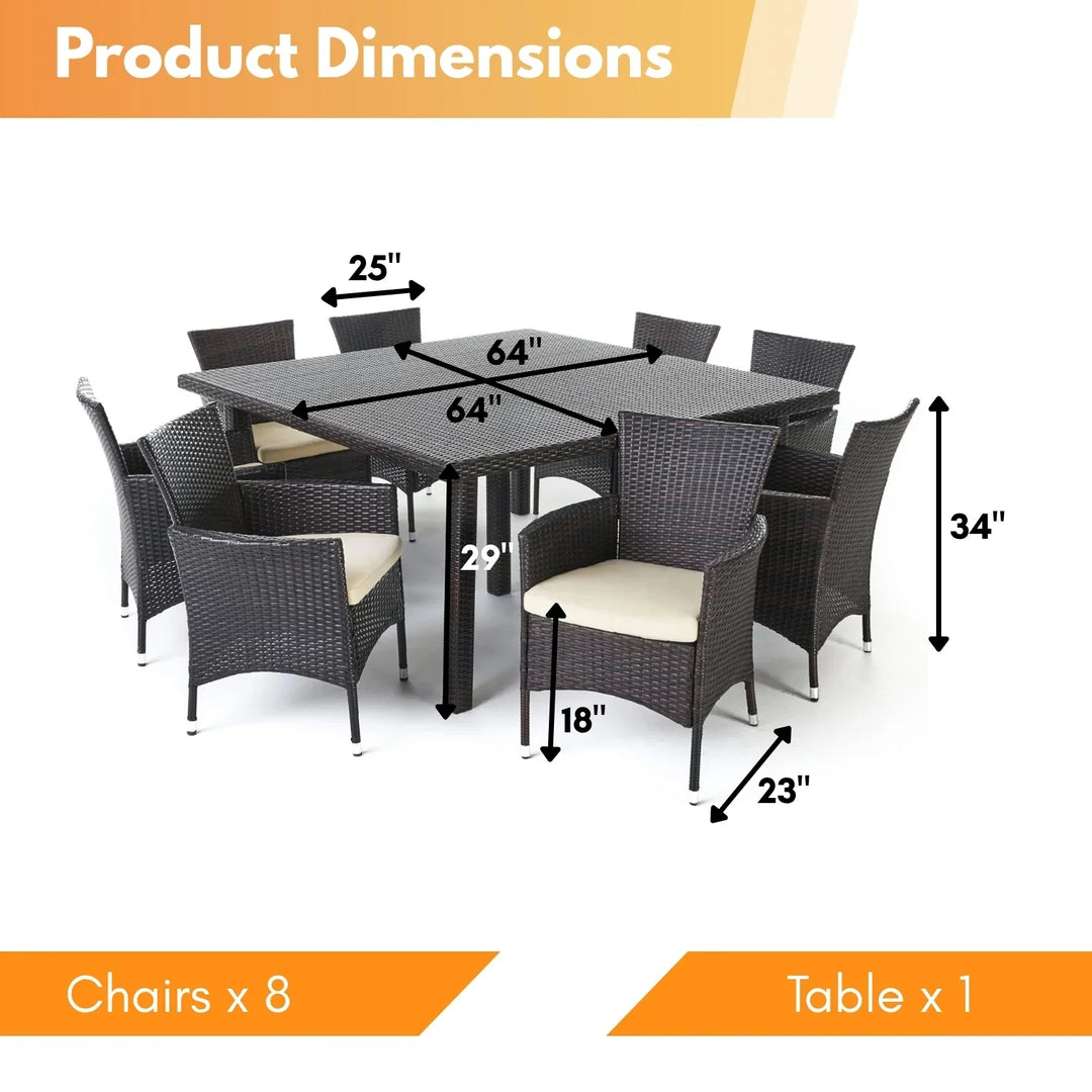 Ojasvi 9-Piece Outdoor Rattan Wicker Square Dining Set