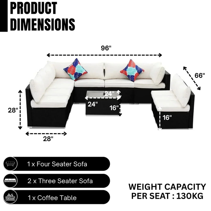 Ranya Outdoor Garden Conversation Sofa Set (Black/Off-White)