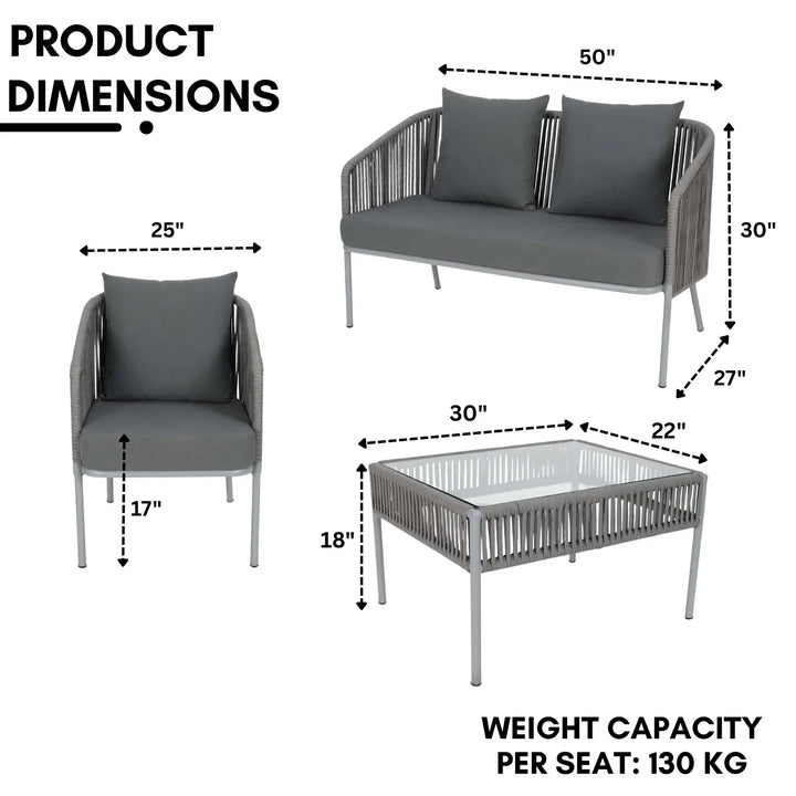Falguni Outdoor 4 Piece Modern Woven Rope Sofa Set