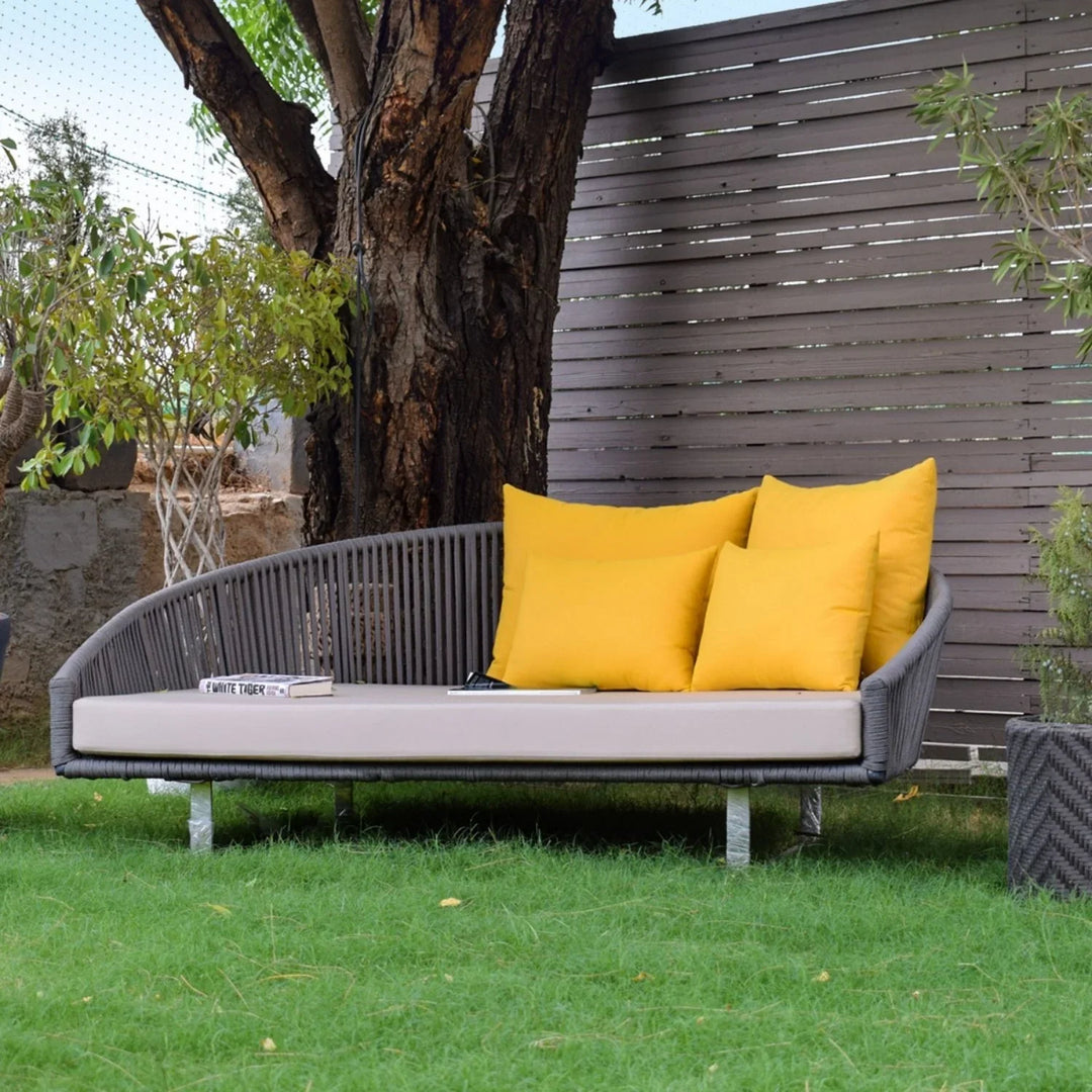 Clarisse Outdoor Grey Rope Patio Daybed with Comfortable Cream Cushion