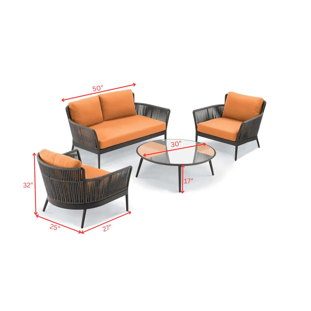 Rua Outdoor Garden Balcony Sofa Set 2 Seater , 2 Single Seater 1 Center Table Set (Dark Grey) Braided and Rope