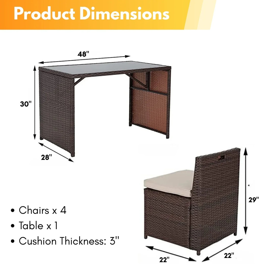 Paloma 5-Piece Outdoor Patio Dining Set with Square Glass Tabletop