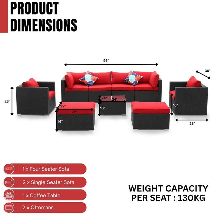 Hadley 6-Piece Outdoor Conversation Set (Black/Red)