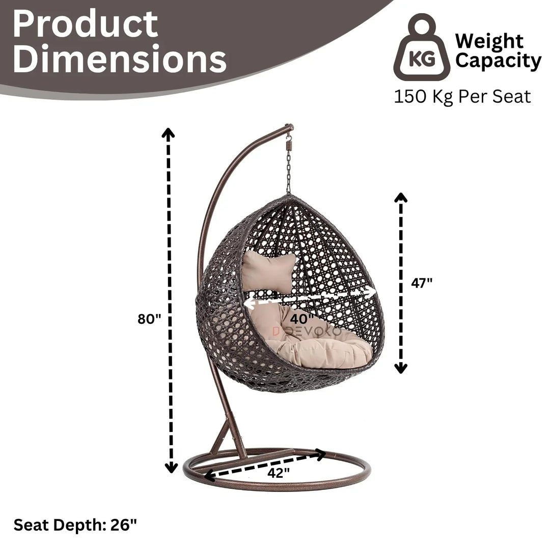 Single Seater Rattan & Wicker Swing (Dark Brown and Cream)