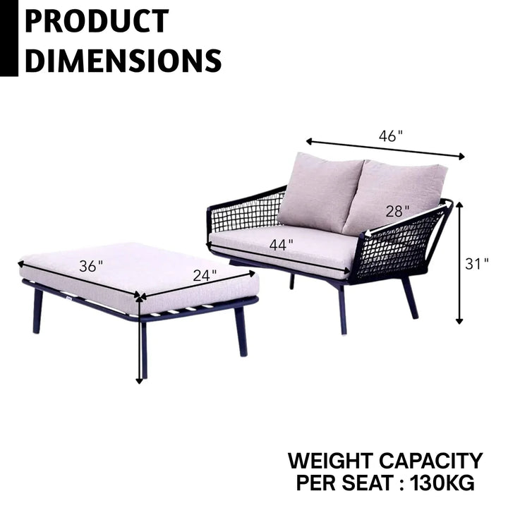 Lumi 2-Piece Outdoor Rope Loveseat Sofa With Ottoman
