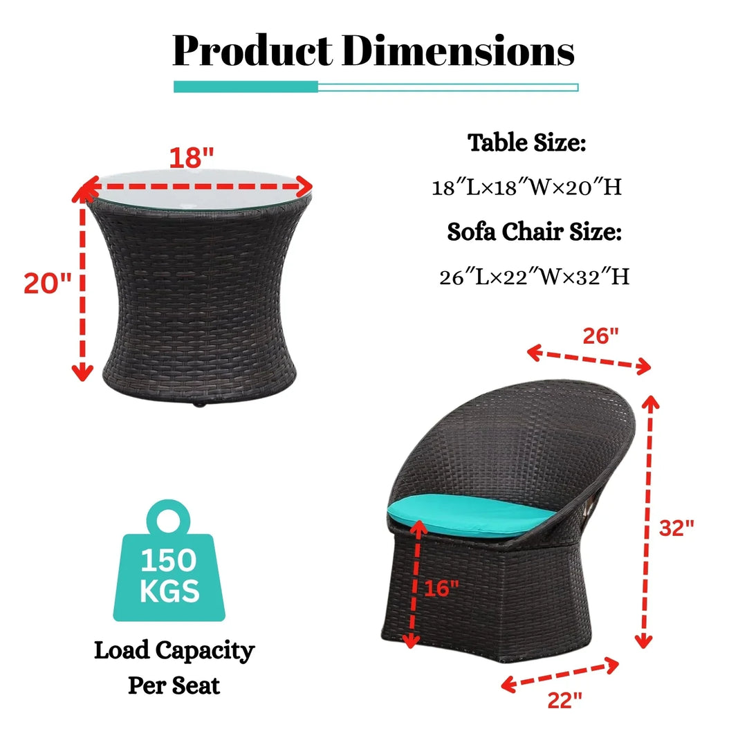 Shahira 3-Piece Outdoor Rattan Wicker Patio Set