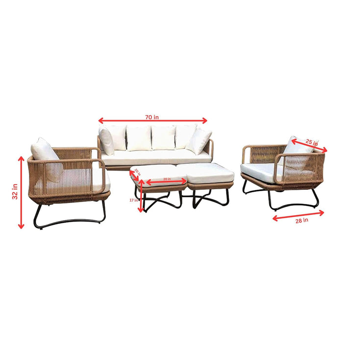 Kuub Outdoor Sofa Set 3 Seater, 2 Single seater,2 Ottoman(Tan)