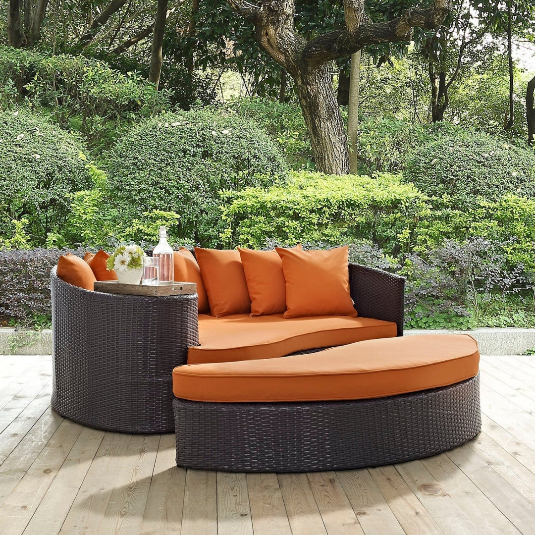 Petra Outdoor Rattan Wicker Daybed (Dark Brown & Orange)