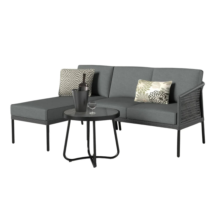 Rowan L-Shaped Patio Conversation Sofa Set with Thick Cushions & Side Table (Grey)