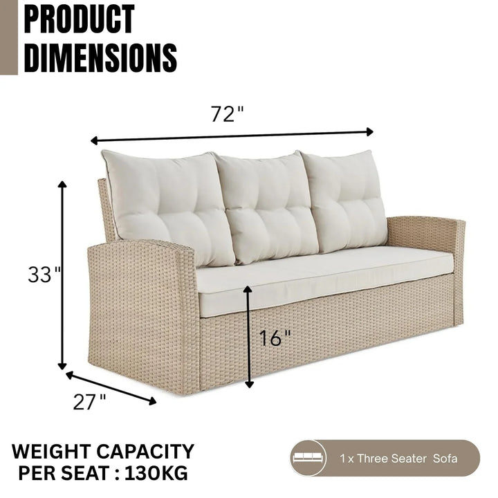 Yue 3-Seater Outdoor Rattan Wicker Patio Sofa