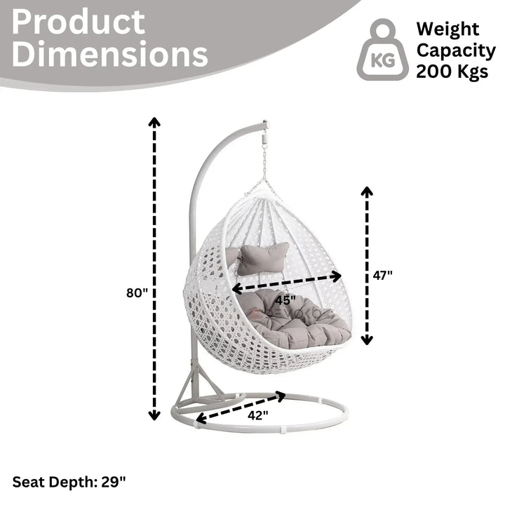 Jin Double Seater Rattan & Wicker Swing (White & Grey)