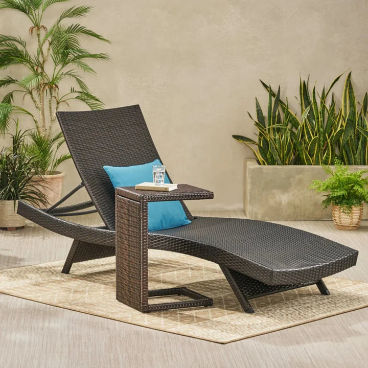 Udita Outdoor All-Weather HDPE Wicker Rattan Sunlounger Recliner with Side Table
