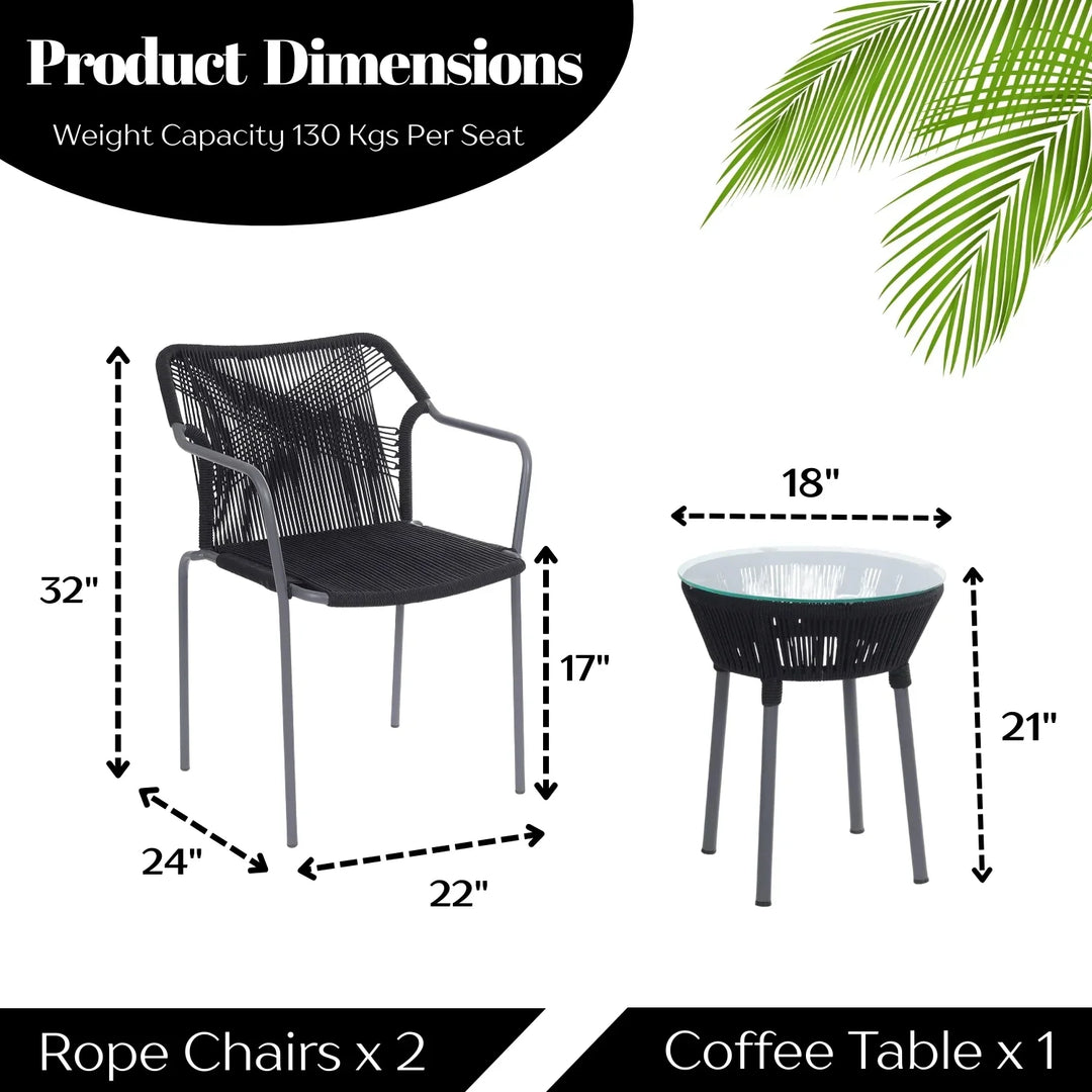 Evelina 3-Piece Outdoor Grey Rope Patio Set