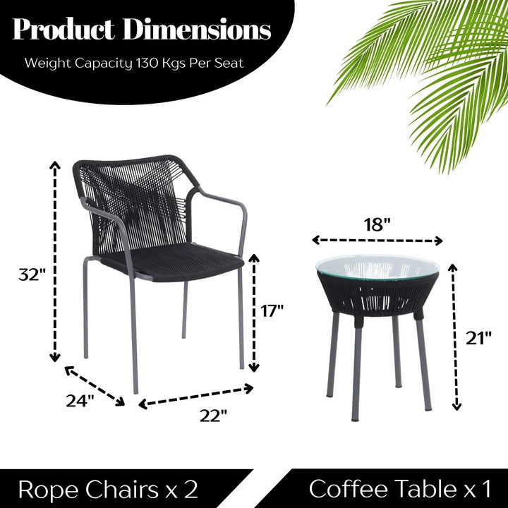 Evelina 3-Piece Outdoor Grey Rope Patio Set