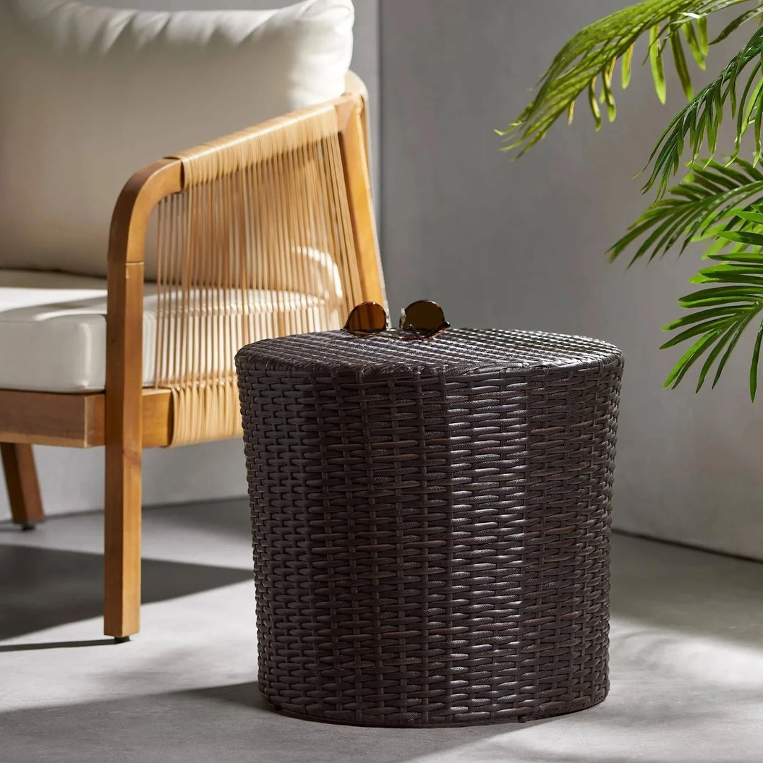 Yuna Dark Brown Wicker Garden Bistro End Table