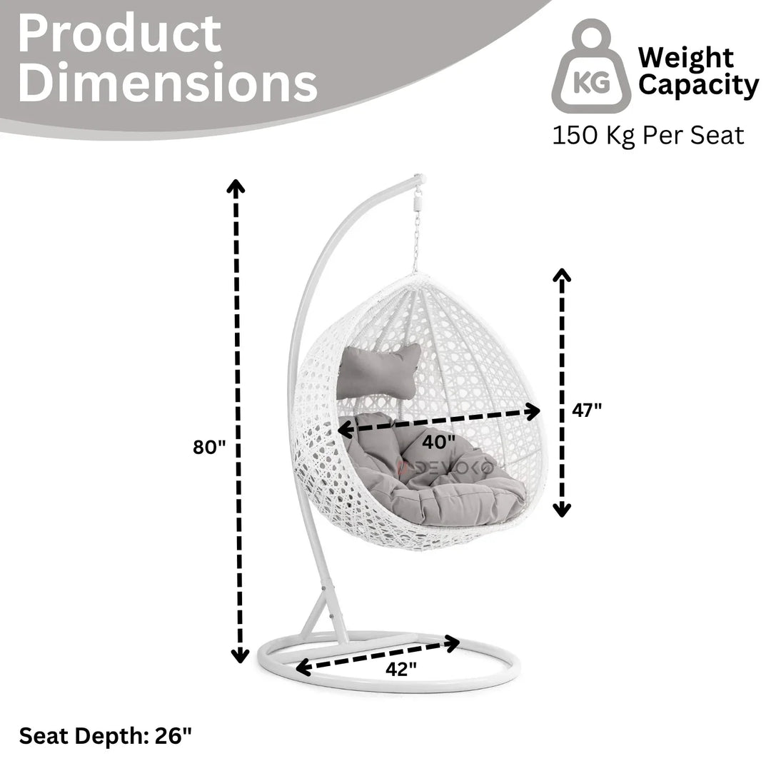 Single Seater Rattan & Wicker Swing (White & Grey)