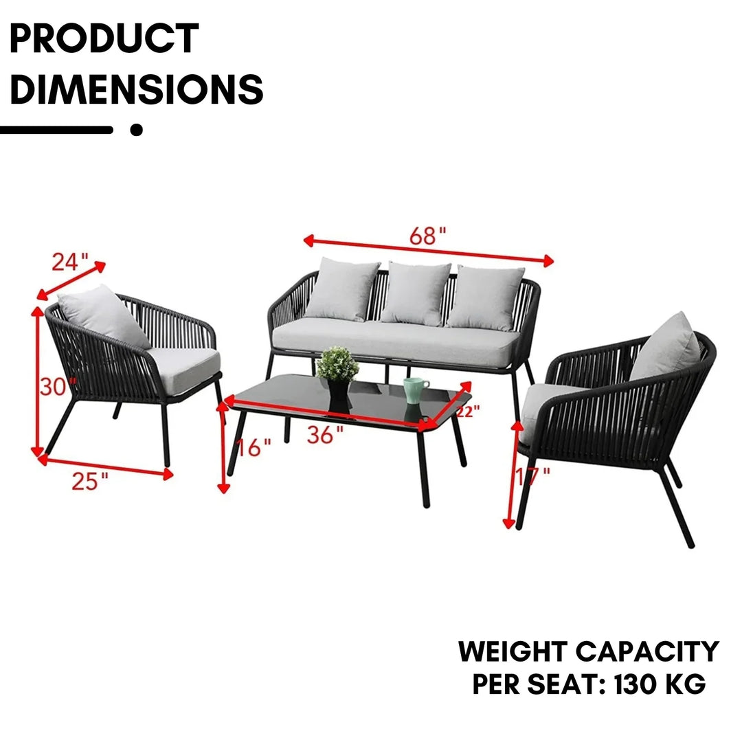 Azalea 4-Piece Outdoor Rope Patio Sofa Set (Black & Off-White)