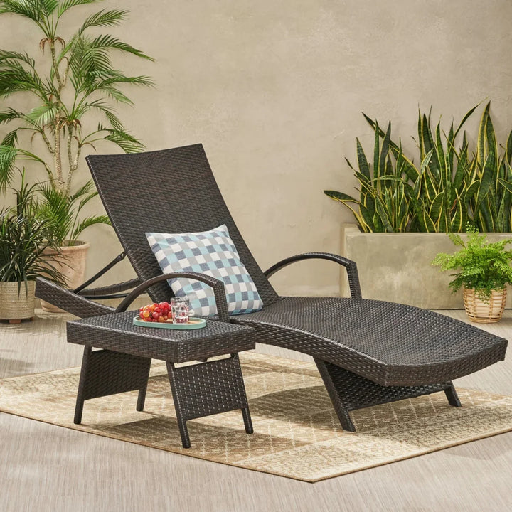 Tanirika Outdoor All-Weather HDPE Wicker Rattan Sunlounger Recliner with Side Table