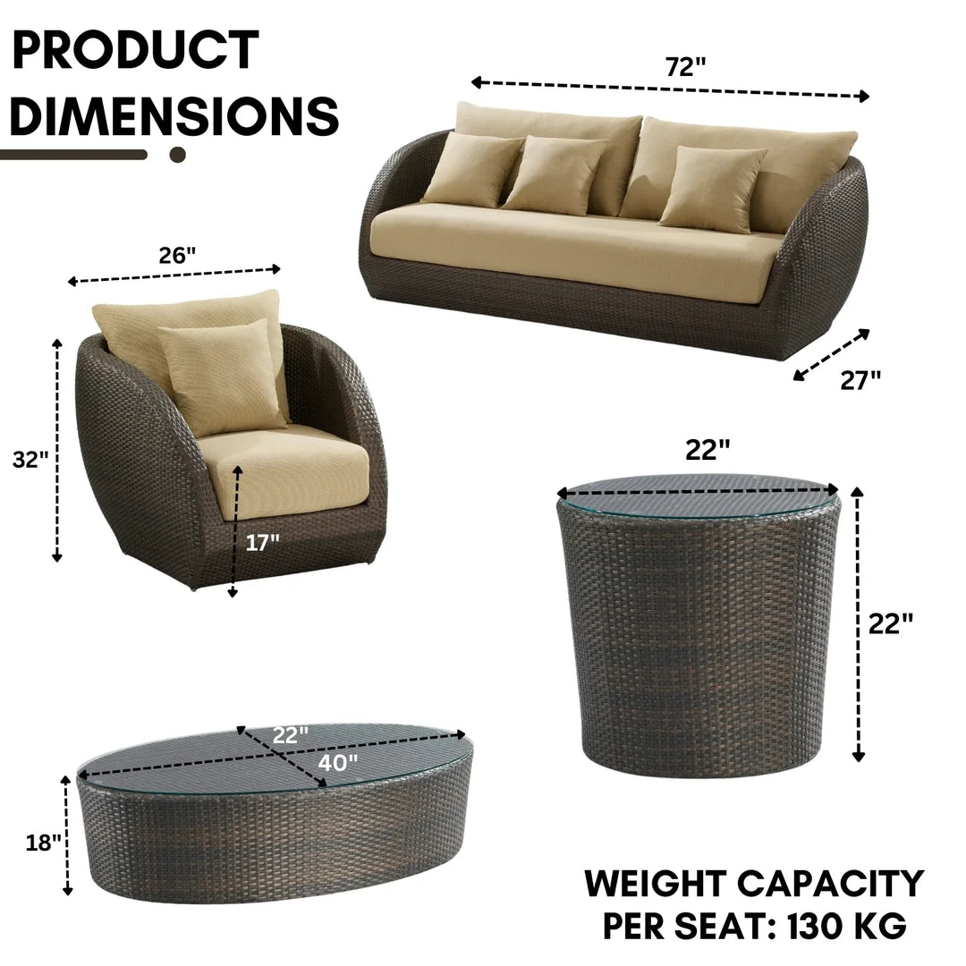 Savannah 5-Piece Outdoor Wicker Sofa Set With Glass Top Tables