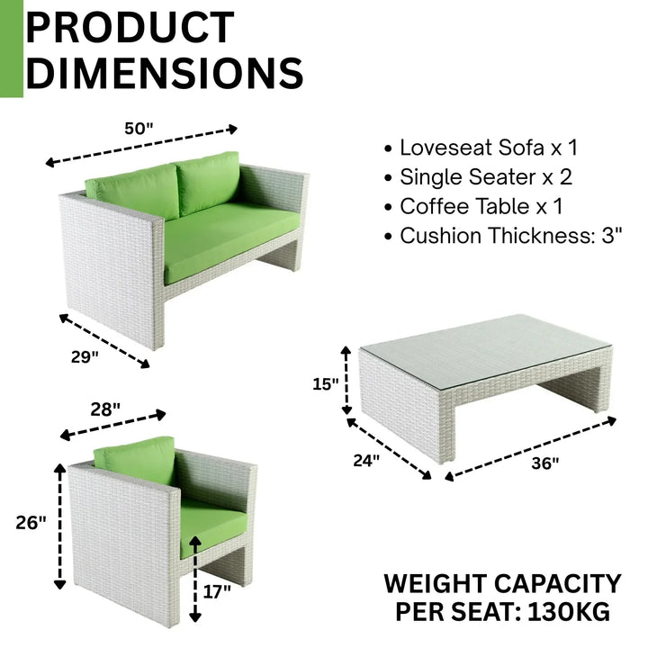 Pilar 4-Piece Outdoor Rattan Wicker Patio Sofa Set