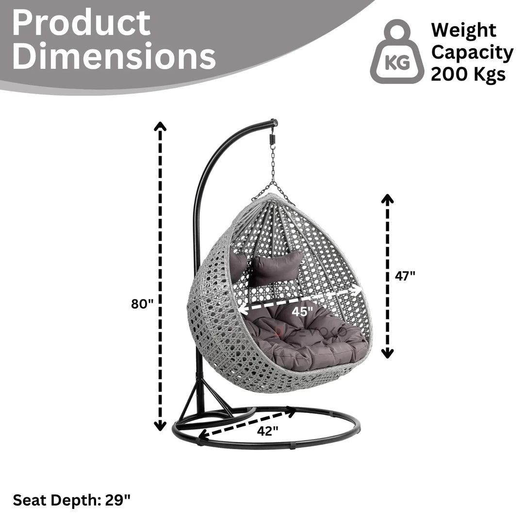 Jia Double Seater Rattan & Wicker Swing (Grey)