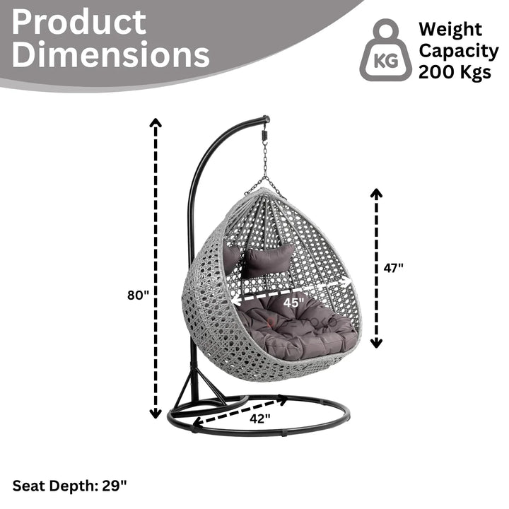 Jia Double Seater Rattan & Wicker Swing (Grey)