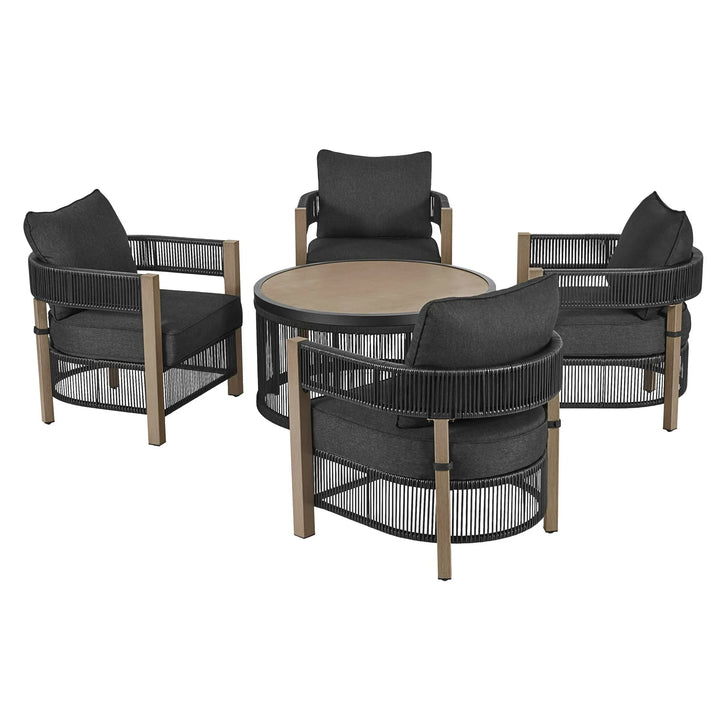 Espira Outdoor Patio Seating Set 4 Chairs and 1 Table Set (Black)