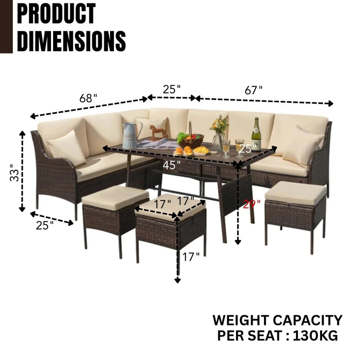Lei 6 Piece Outdoor Patio Furniture Set (Dark Brown & Cream)