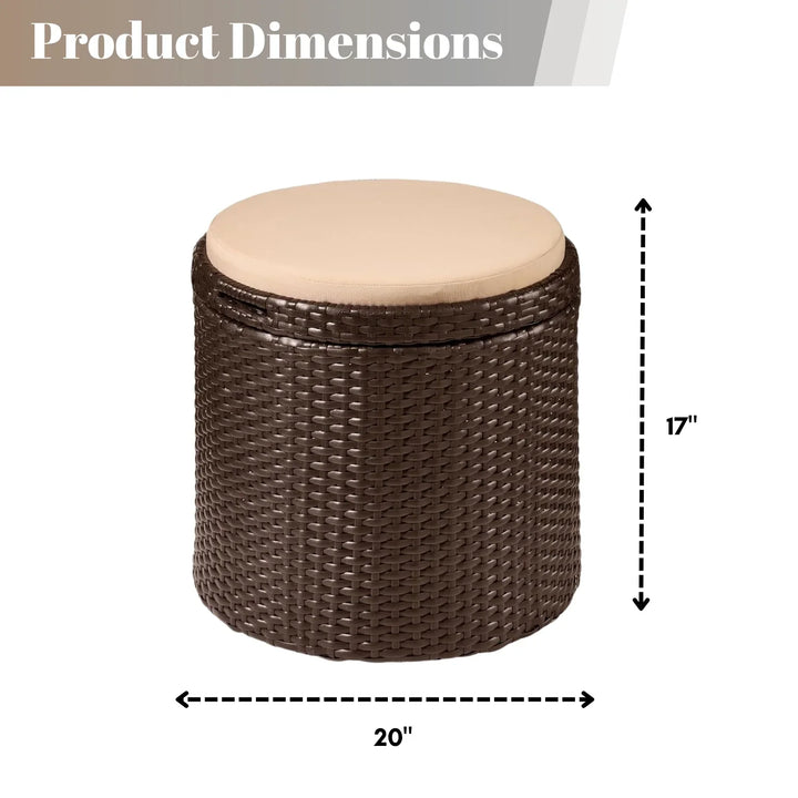Round Wicker Ottoman for Patio & Backyard