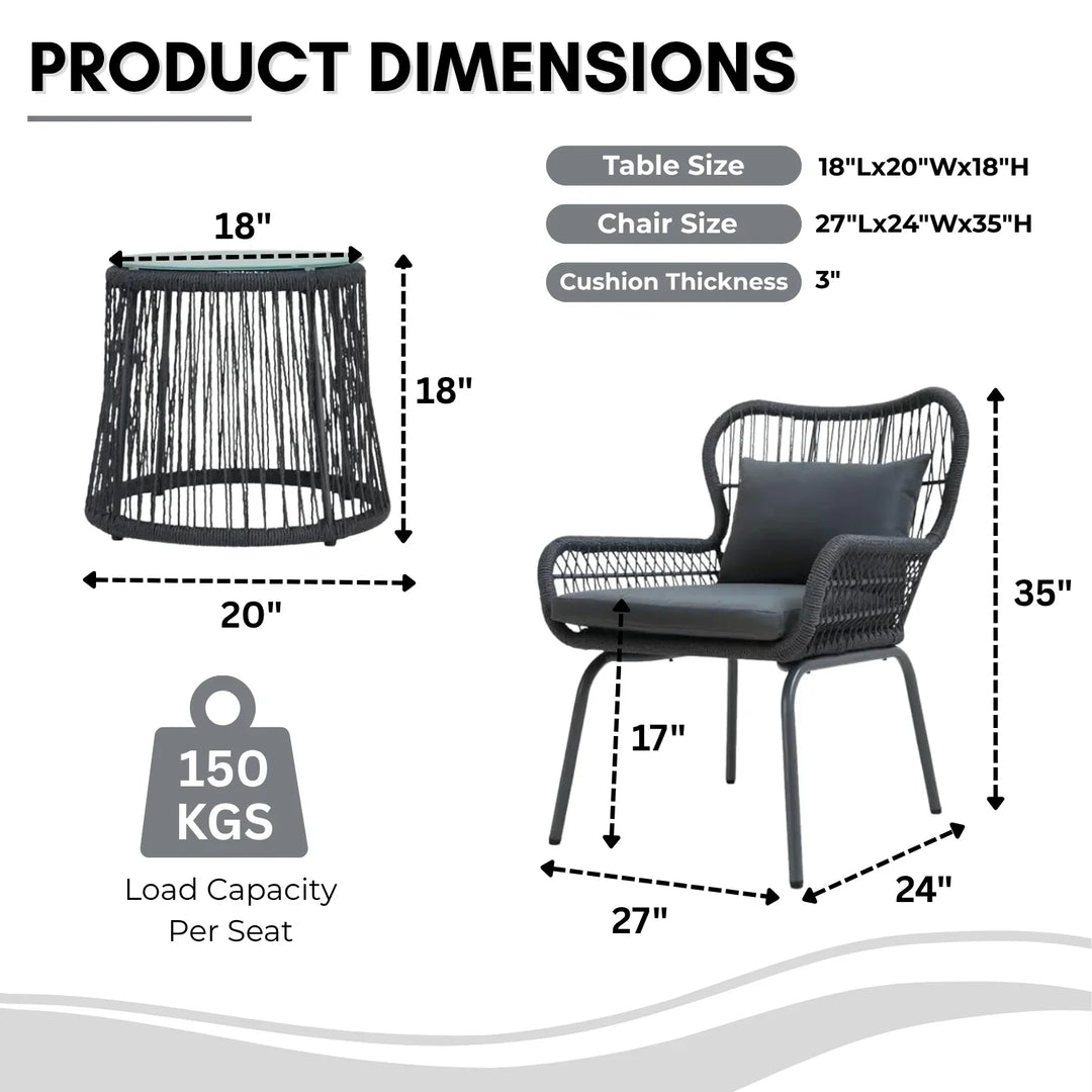 Marguerite Outdoor Patio Garden 3 Piece All Weather Resistant Furniture Set