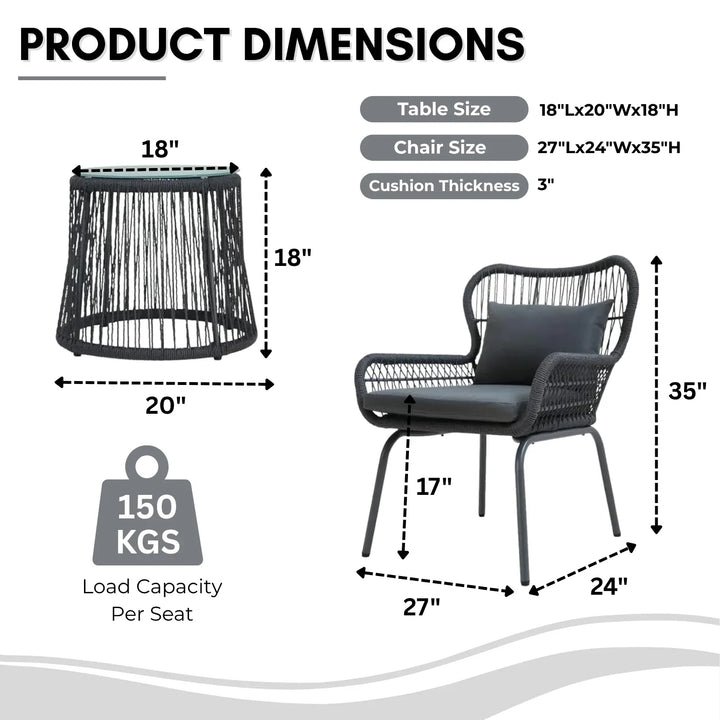 Marguerite Outdoor Patio Garden 3 Piece All Weather Resistant Furniture Set