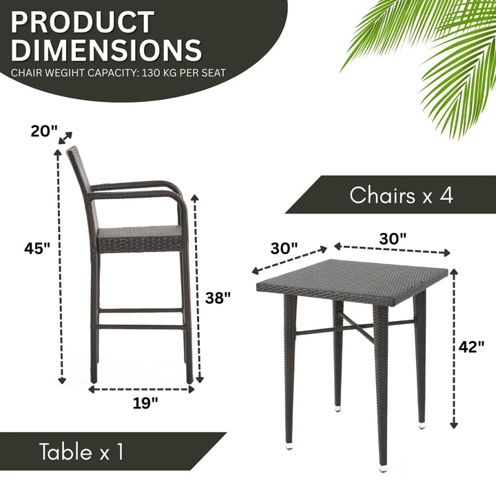 Pauline 5-Piece Outdoor Rattan Wicker Bar Set with Wicker Top Table