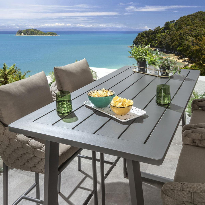 Azura Outdoor Patio Bar Set 4 Chairs and 1 Table Set (Beige) Braided & Rope