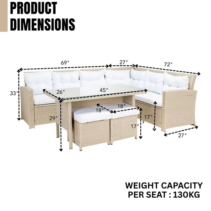Tereza 5-Piece Wicker Patio Conversation Set (Beige/White)