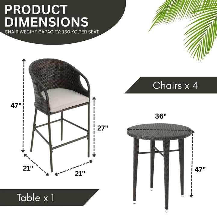 Amaris 5 Piece Outdoor Wicker Bar Set with High Top Table