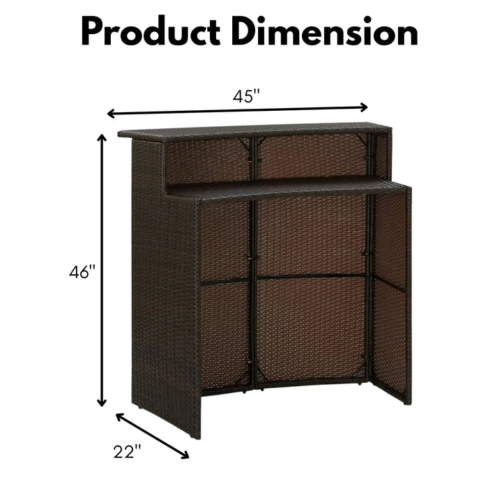 Herminia Outdoor Rattan Wicker Bar Table With a High-Top Design & Integrated Storage Shelf