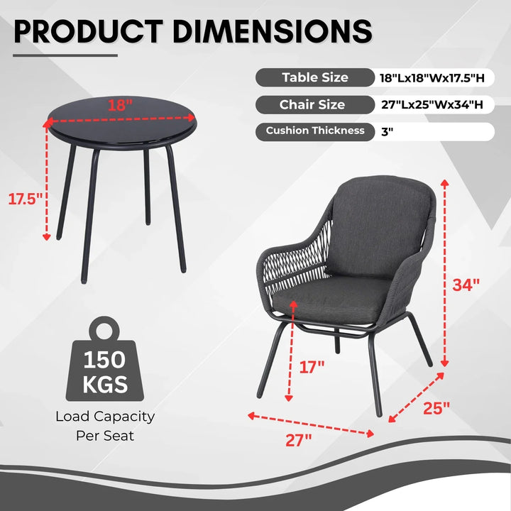 Roshni 3 Piece Outdoor Rope Patio Set