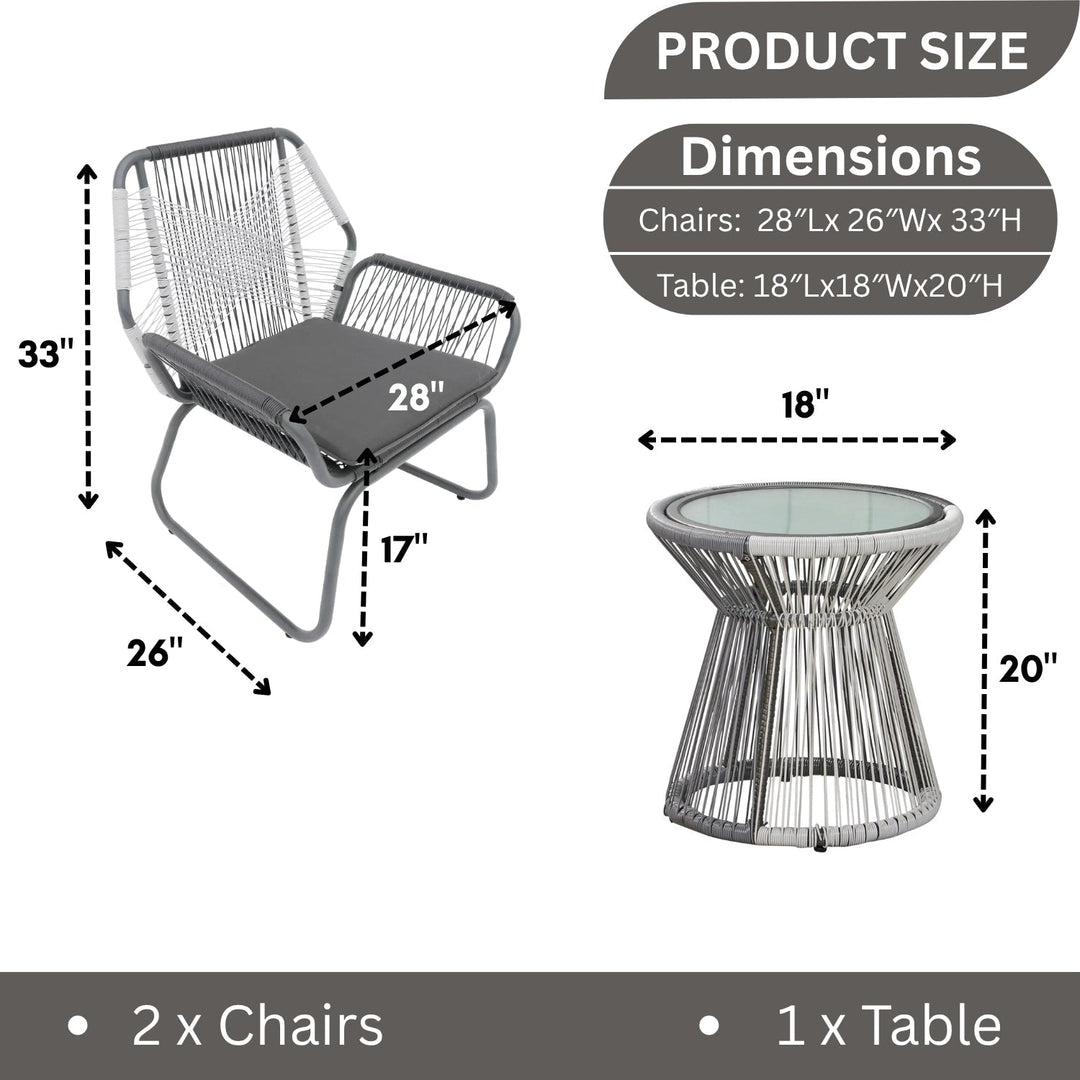 Elara Outdoor Rope Double Tone 3-Piece Patio Set