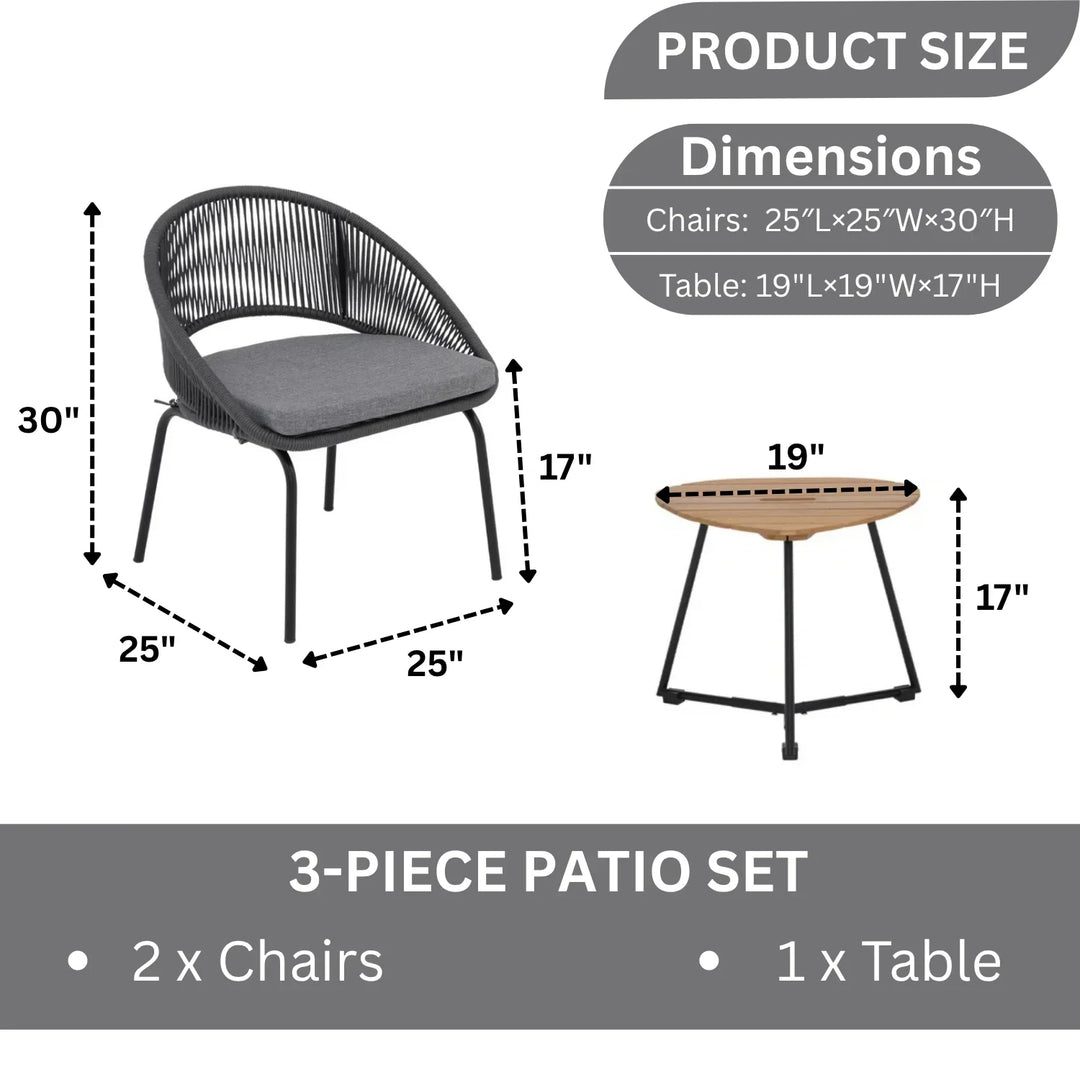 Salma 3 Piece Garden Outdoor Rope Patio Set