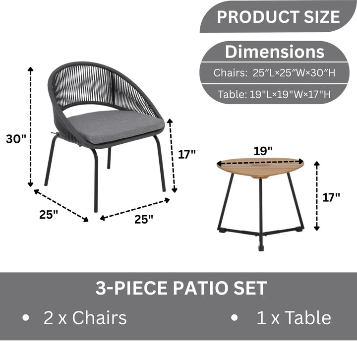 Salma 3 Piece Garden Outdoor Rope Patio Set