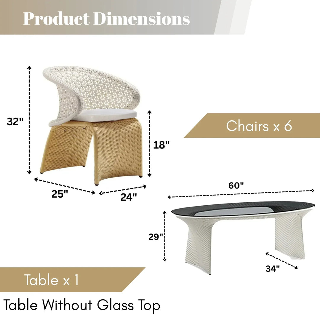 Zola 7 Pieces Outdoor Wicker Dining Set with Double Tone Armchairs