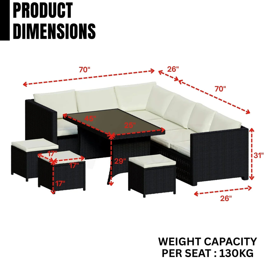 Thea 6-Piece Outdoor Wicker Patio Dining Set – Black/Cream