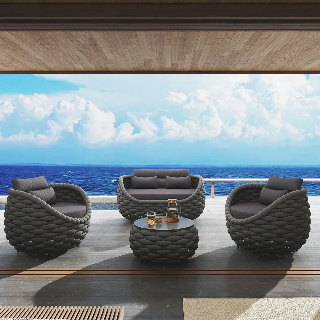 Oligon Outdoor Sofa Set 2 Seater, 2 Single seater and 1 Center Table (Dark Gery) Braided & Rope