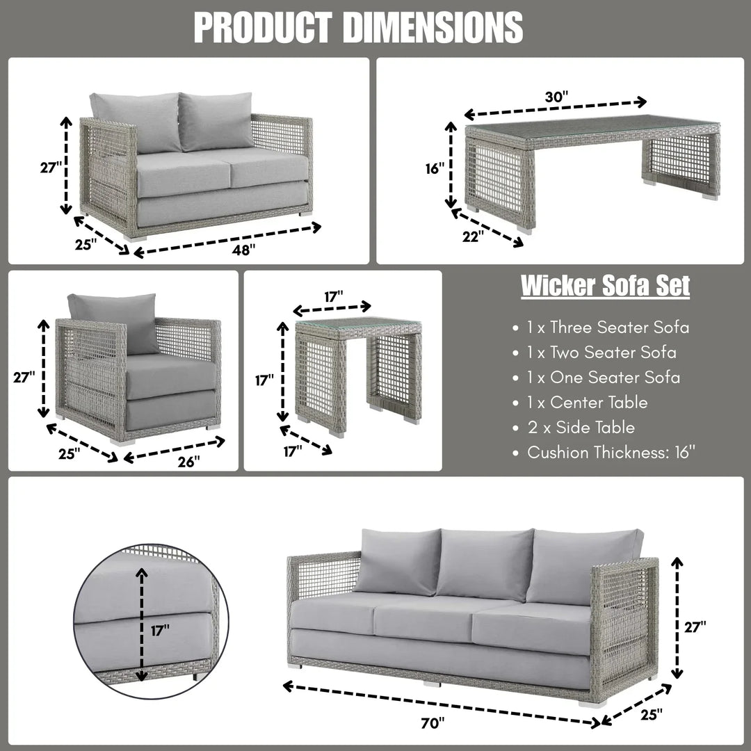 Aarini Outdoor Wicker Woven 6 Pieces Sectional Patio Furniture Set