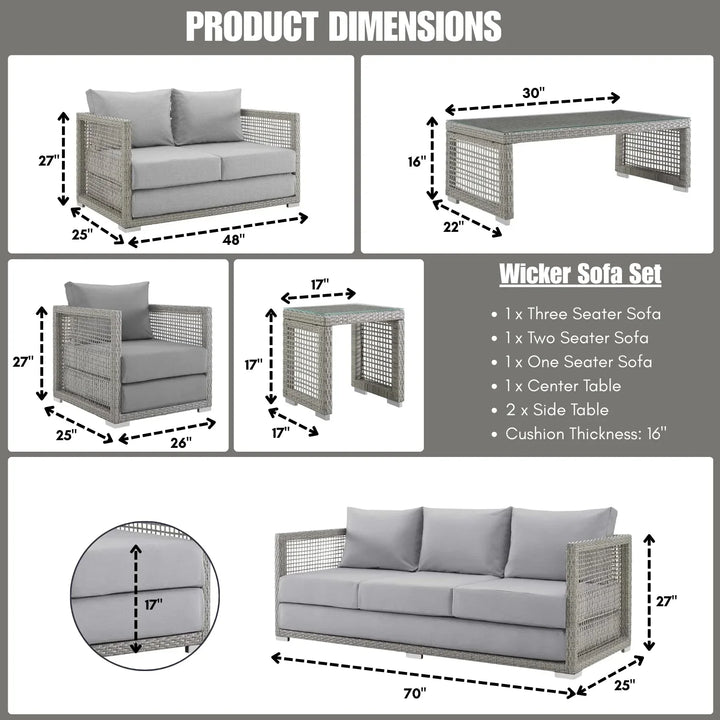 Aarini Outdoor Wicker Woven 6 Pieces Sectional Patio Furniture Set