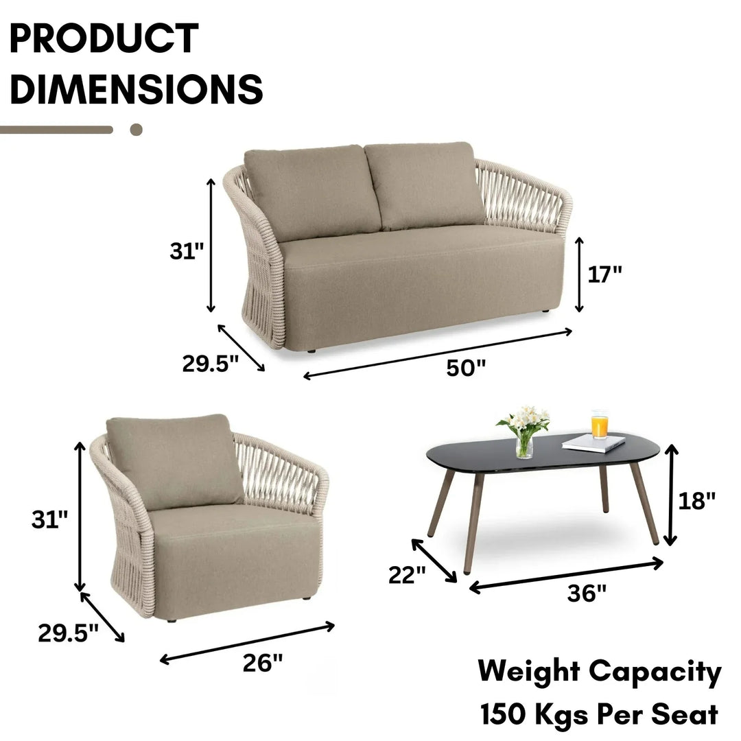 Aurelia 4-Piece Outdoor Braid & Rope Sofa Set (Beige & Dark Cream)