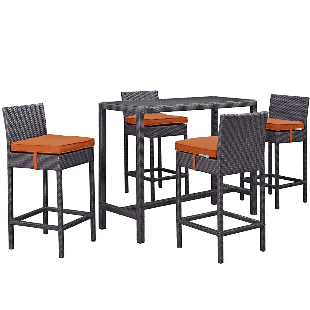 Lomeo Outdoor Patio Bar Sets 4 Chairs and 1 Table (Dark Brown)
